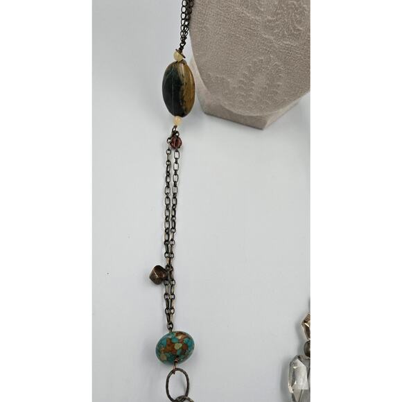 Long Boho Necklace with Various Beads Including Faux Turquoise and Faux Amber - Picture 7 of 15
